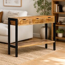 Mango Wood Sideboard with 3 Drawers 110x35x75 cm