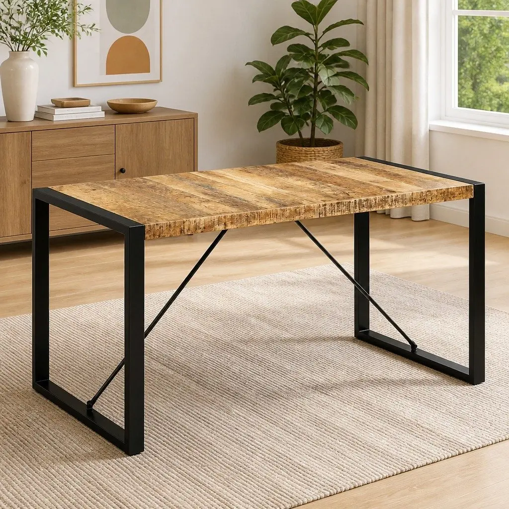 Solid Mango Wood Dining Table 140x70x75cm in Brown