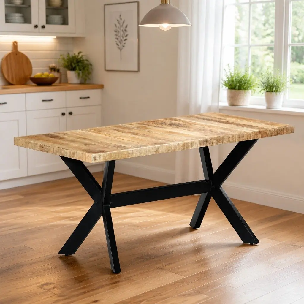 Dining Table Industrial Style 160x80x75 cm Solid Rough Mango Wood