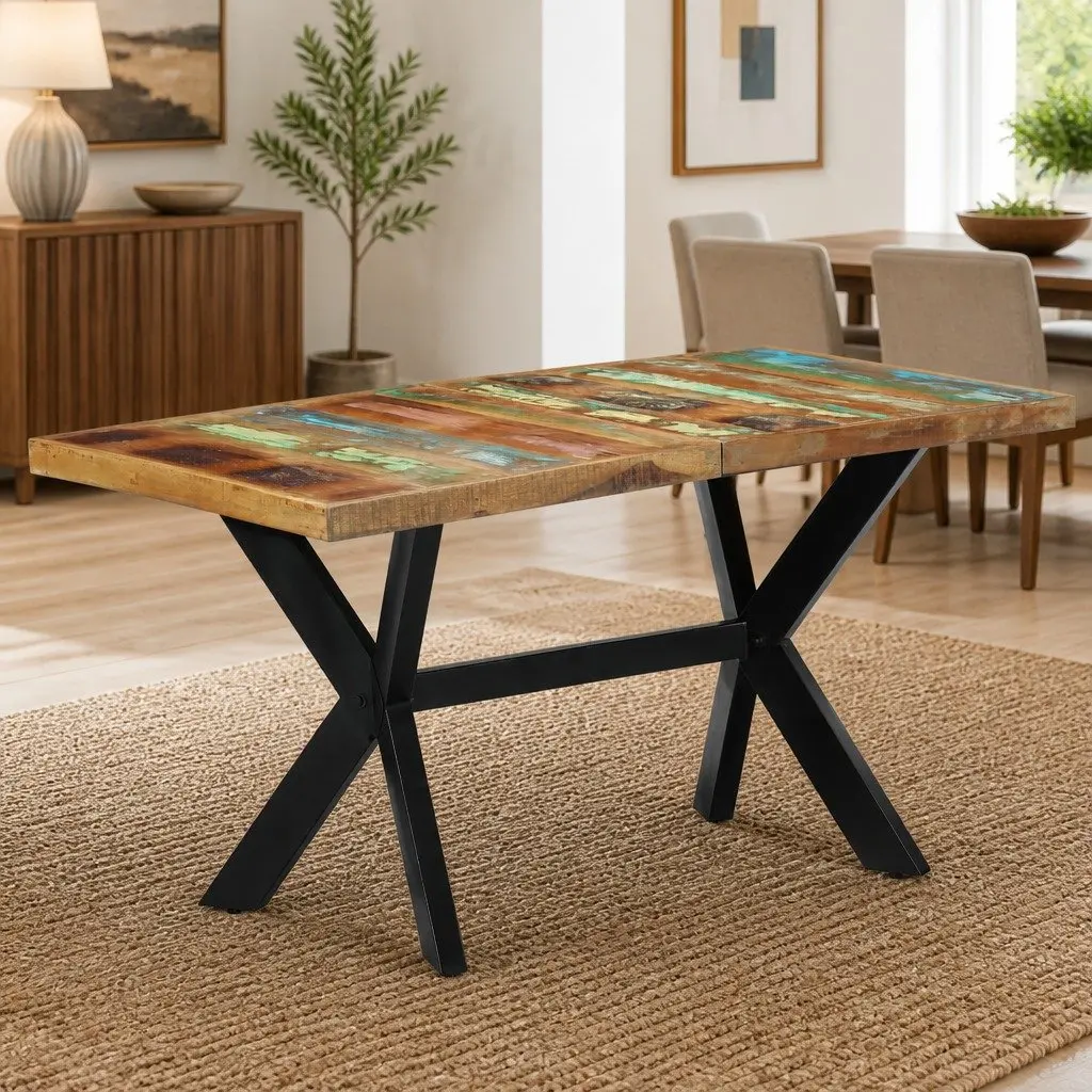 Dining Table Industrial Style 140x70x75 cm Solid Reclaimed Wood Steel Frame