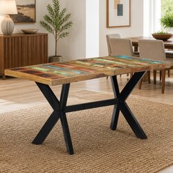 Solid Reclaimed Wood Dining Table with Steel Frame