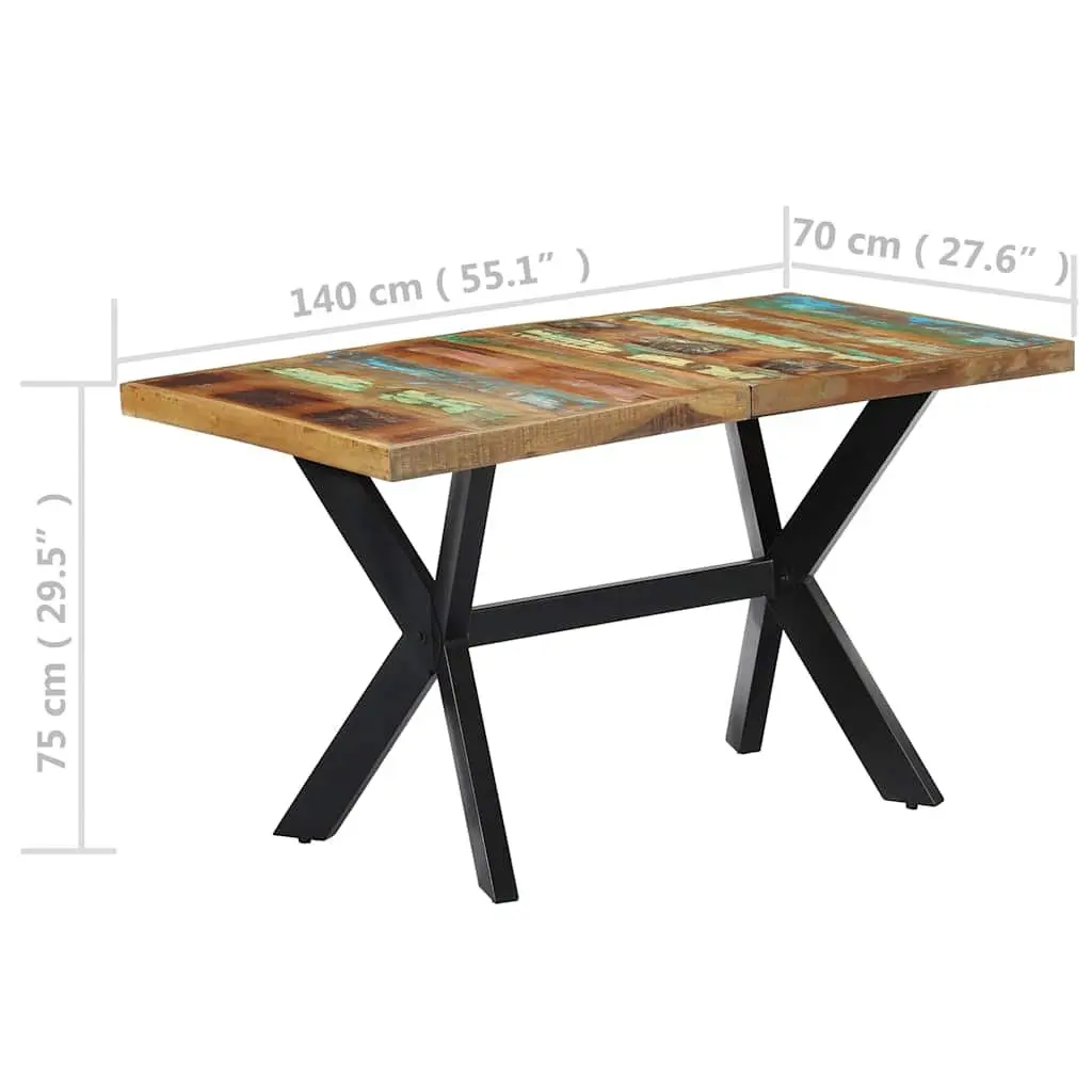 Dining Table Industrial Style 140x70x75 cm Solid Reclaimed Wood Steel Frame