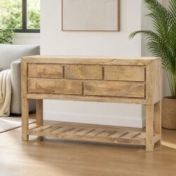 Warm Brown Wooden Sideboard with Drawers and Shelf