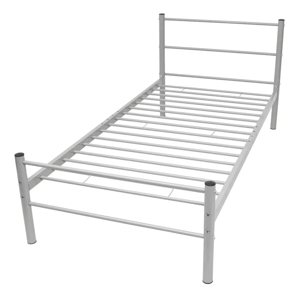 Grey Metal King Single Bed Frame with Slatted Base