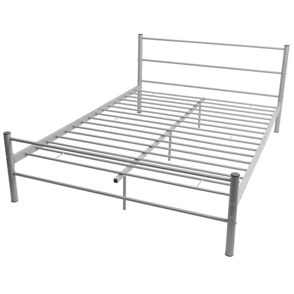 Metal Double Bed Frame Grey with Slatted Base Construction