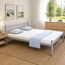 Grey Metal Queen Size Bed Frame with Slat Base