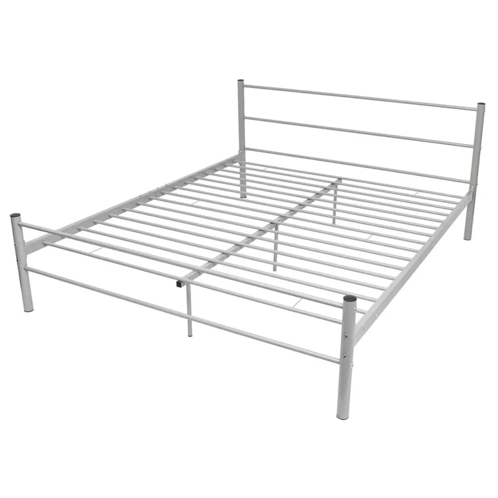 Grey Metal Queen Size Bed Frame with Slat Base