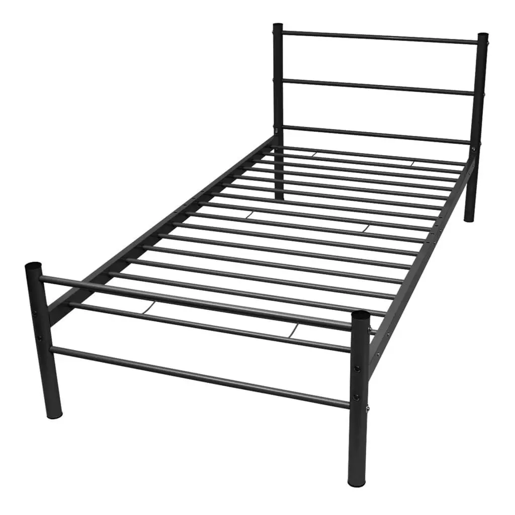 Metal Bed Frame Black King Single Slatted Base Solid Construction