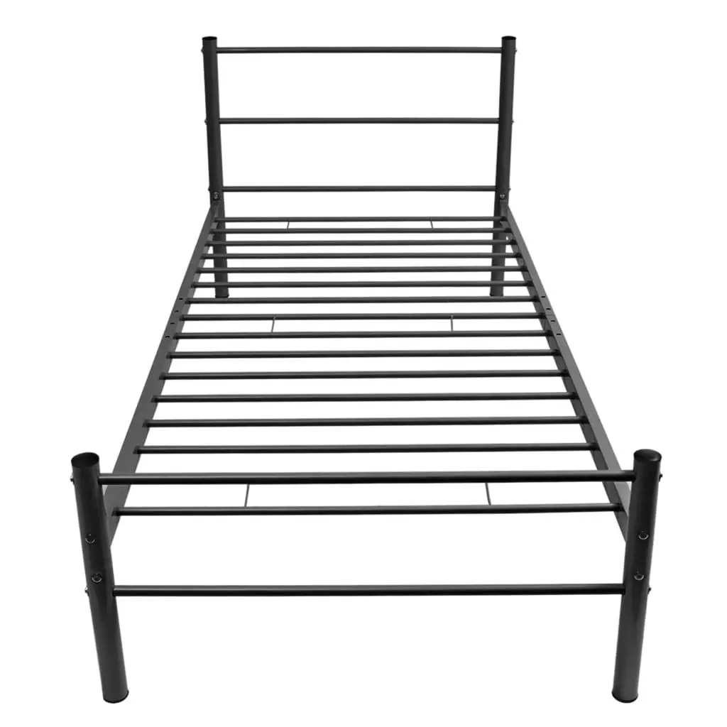Metal Bed Frame Black King Single Slatted Base Solid Construction