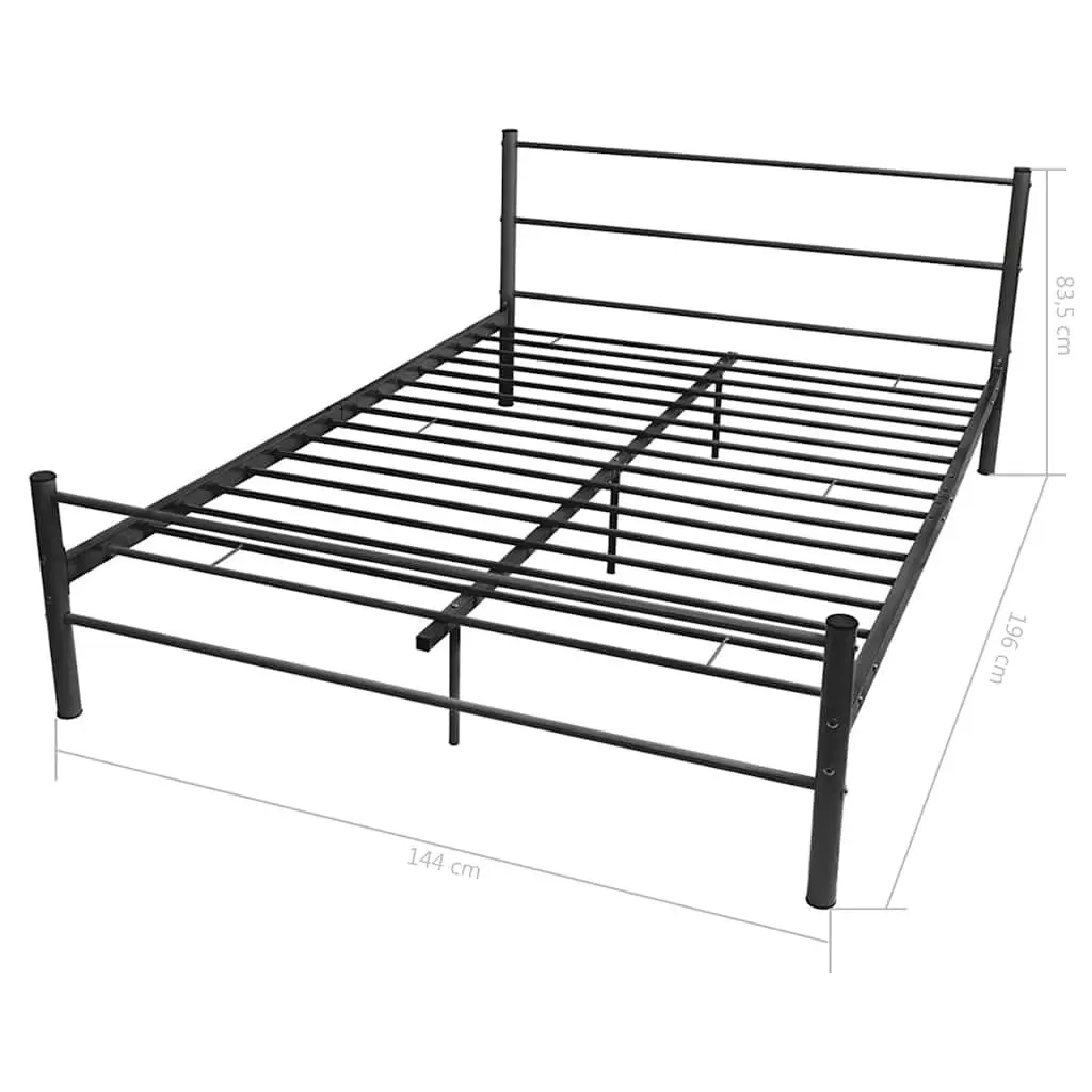 Black Metal Double Bed Frame with Slatted Base