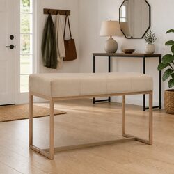 Beige Velvet Upholstered Bench for Cozy Living Spaces