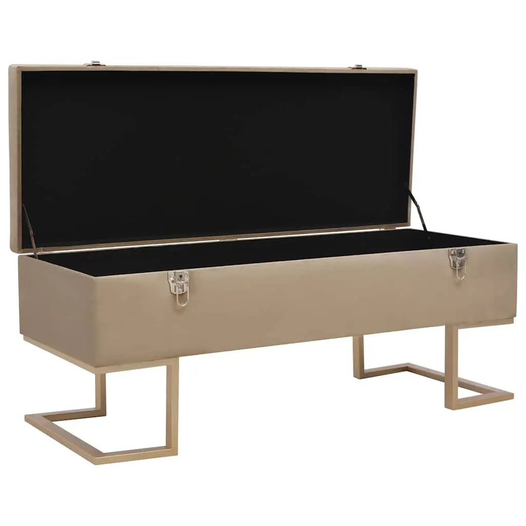 Beige Velvet Upholstered Storage Bench 105 cm