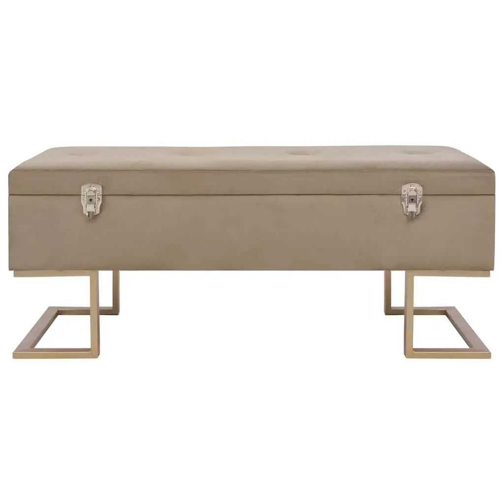 Beige Velvet Upholstered Storage Bench 105 cm