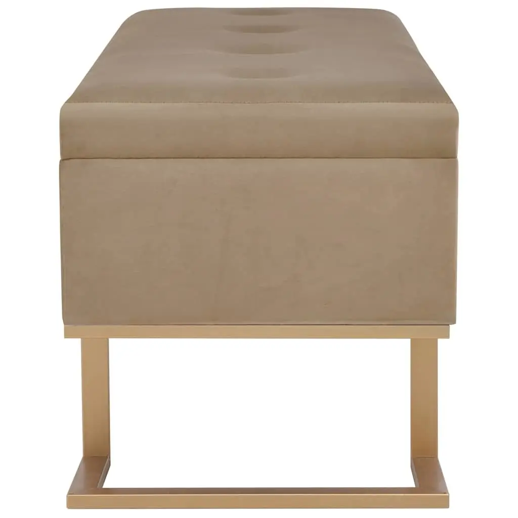 Beige Velvet Upholstered Storage Bench 105 cm