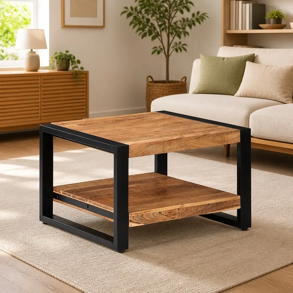 Coffee Table Retro 60x60x40 cm Brown Solid Acacia Wood Handmade
