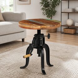 Reclaimed Wood Adjustable Side Table 45-62cm