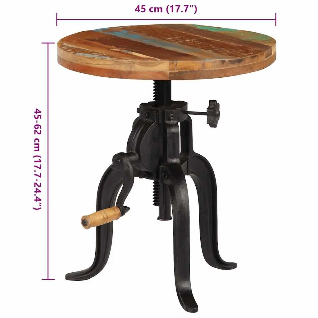 Reclaimed Wood Adjustable Side Table 45-62cm