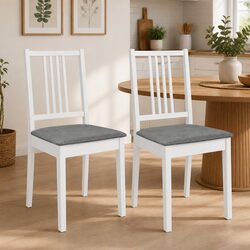 White Solid Wood Dining Chairs with Cushion – 2 Pack