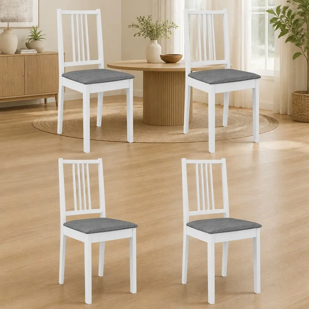 Dining Chairs White Solid Wood Cushioned 4 Piece Kitchen Seating Set