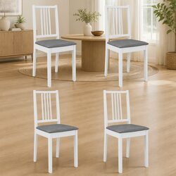 White Solid Wood Dining Chairs with Cushions Set of 4