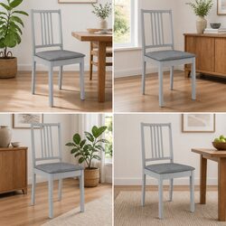 Set of 4 Grey Cushioned Dining Chairs in Solid Wood