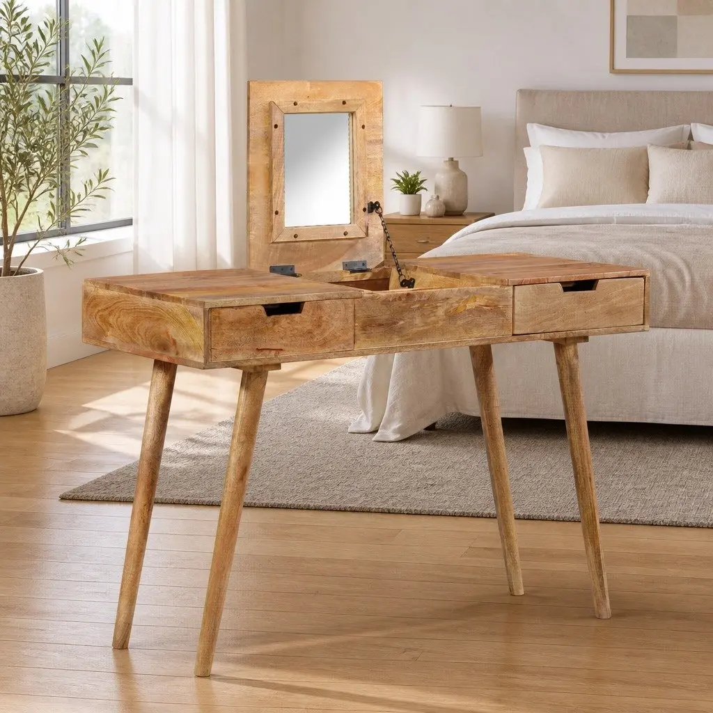Dressing Table 112x45x76 cm Bedroom Vanity with Mirror 2 Drawers 4 Compartments