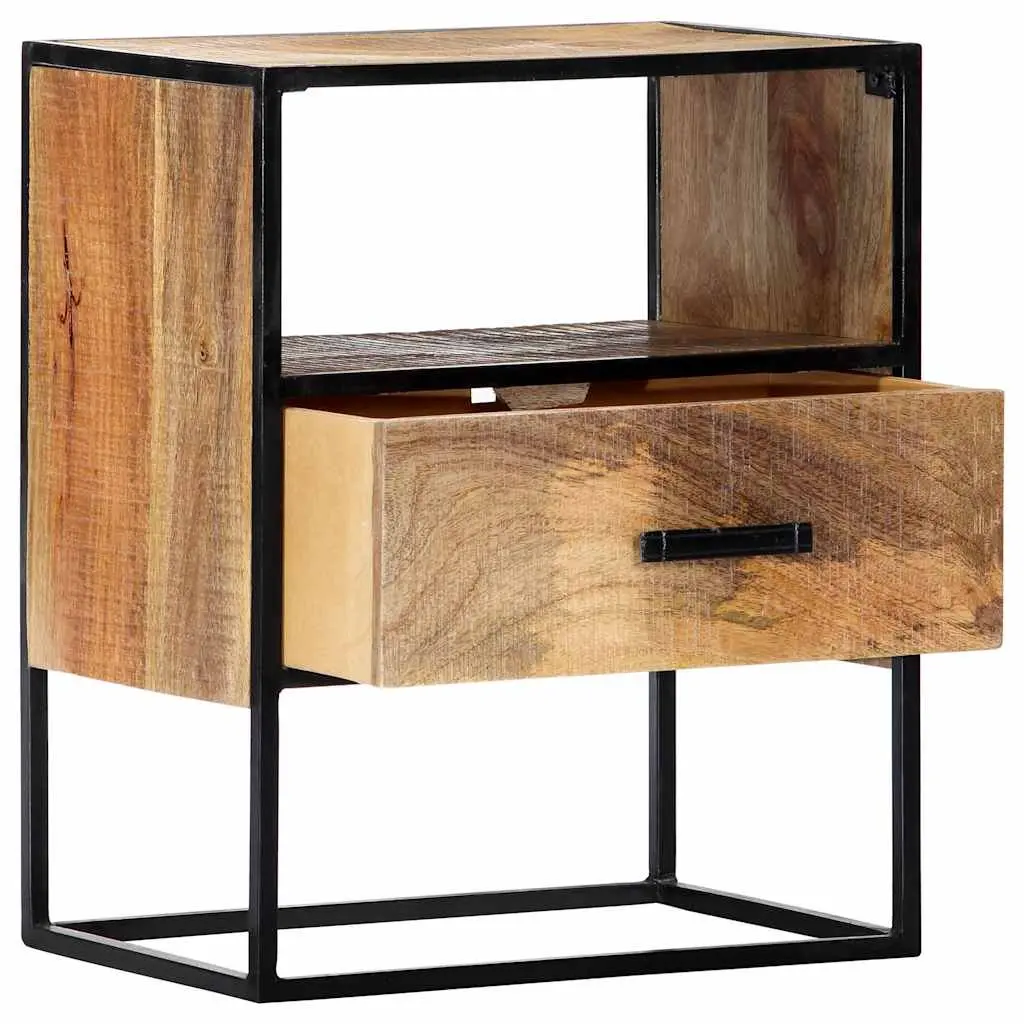 Nightstand in Brown with Solid Wood and Steel 40x30x50cm