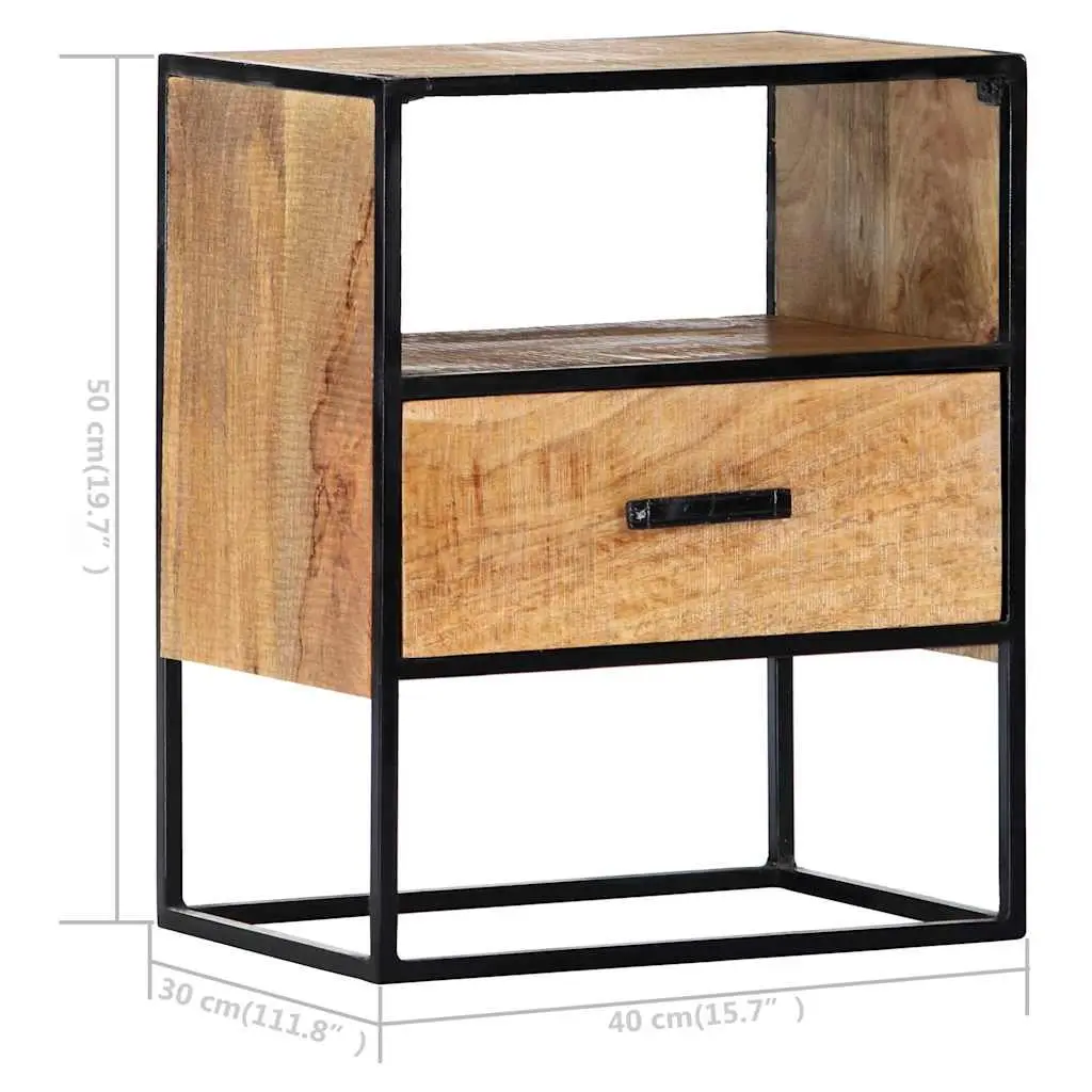 Nightstand in Brown with Solid Wood and Steel 40x30x50cm