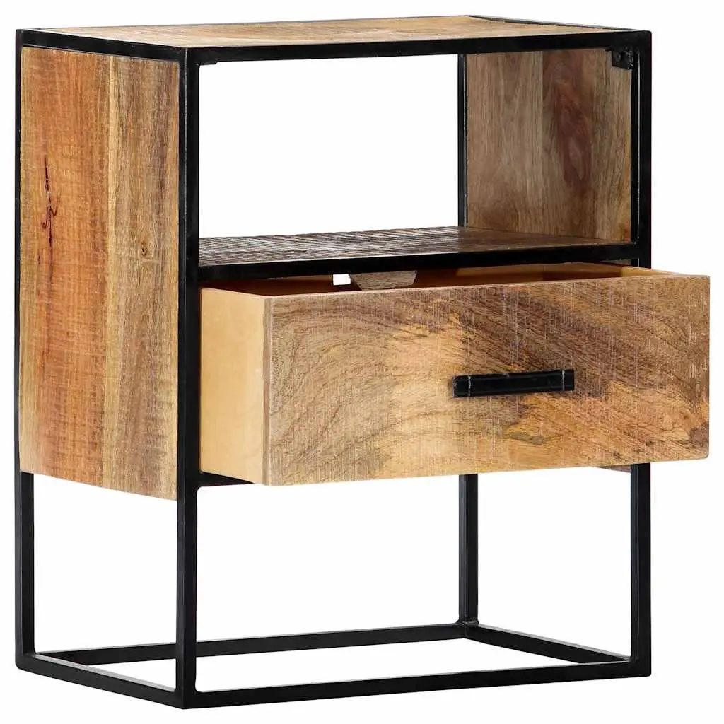 Nightstand in Brown with Solid Wood and Steel 40x30x50cm