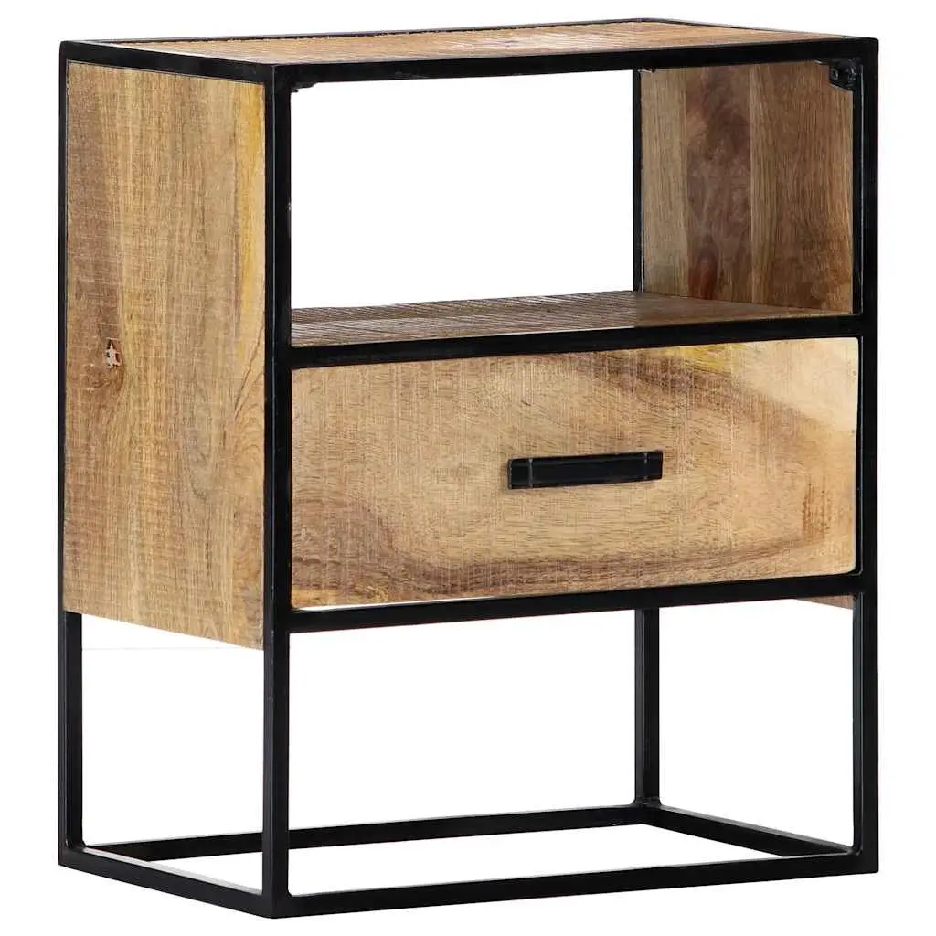 Nightstand in Brown with Solid Wood and Steel 40x30x50cm