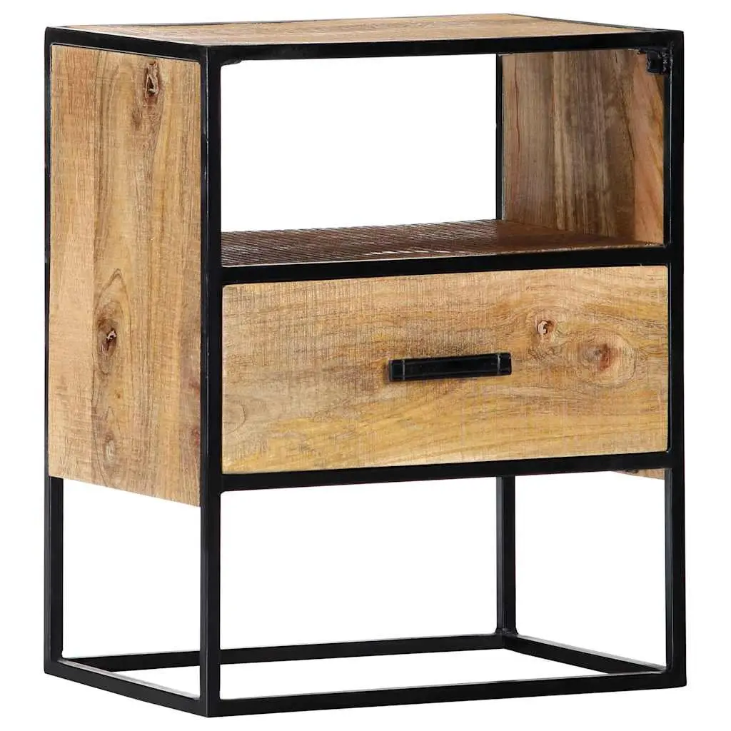 Nightstand in Brown with Solid Wood and Steel 40x30x50cm