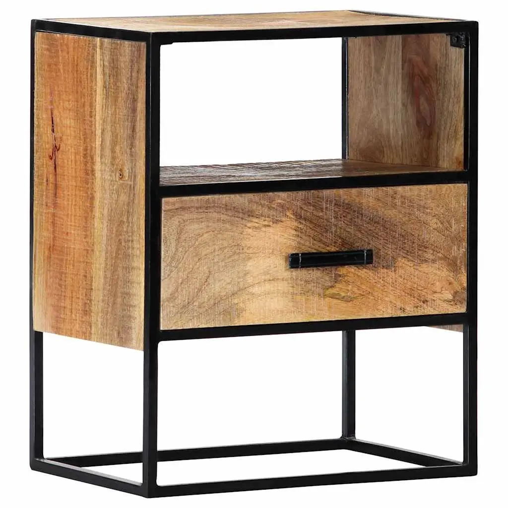 Nightstand in Brown with Solid Wood and Steel 40x30x50cm