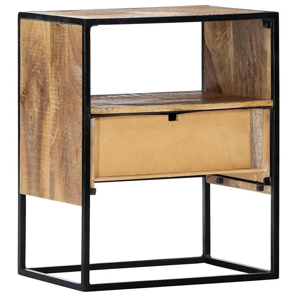 Nightstand in Brown with Solid Wood and Steel 40x30x50cm