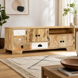 Rustic TV Cabinet in Solid Mango Wood with Storage