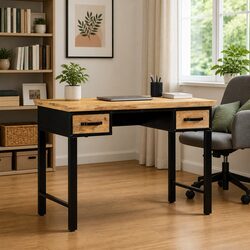 Brown Solid Wood Writing Desk with 2 Drawers, 110x50x76 cm