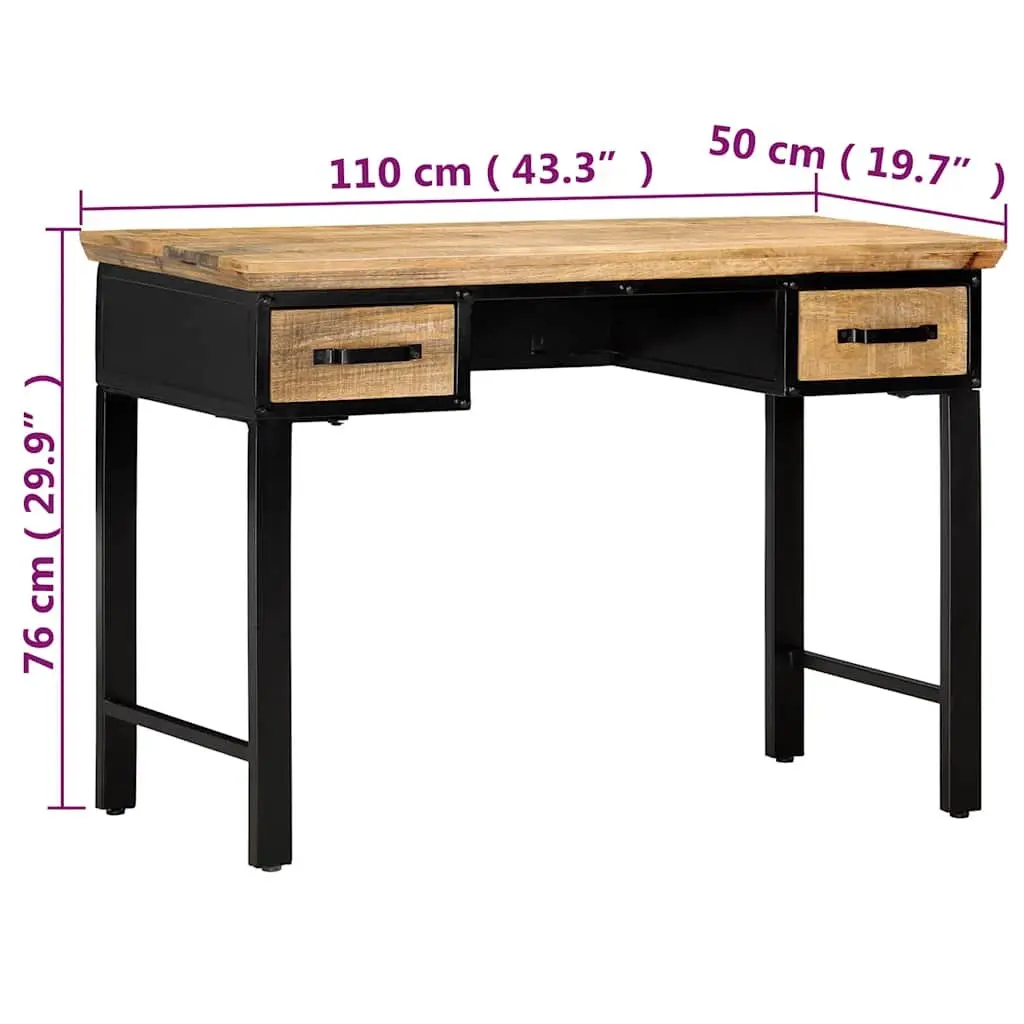 Brown Solid Wood Writing Desk with 2 Drawers, 110x50x76 cm