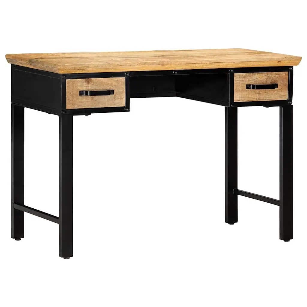 Brown Solid Wood Writing Desk with 2 Drawers, 110x50x76 cm