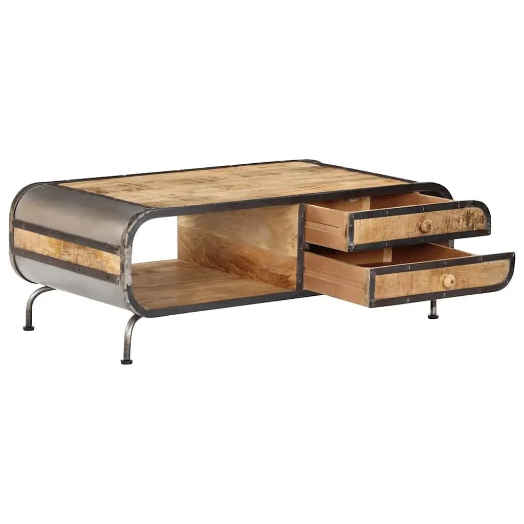 Solid Mango Wood Coffee Table with Storage Drawers