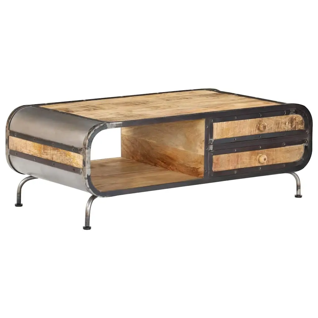 Solid Mango Wood Coffee Table with Storage Drawers