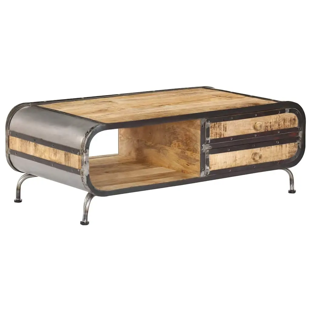 Solid Mango Wood Coffee Table with Storage Drawers