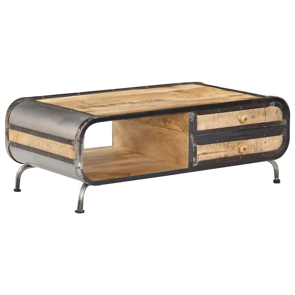 Solid Mango Wood Coffee Table with Storage Drawers