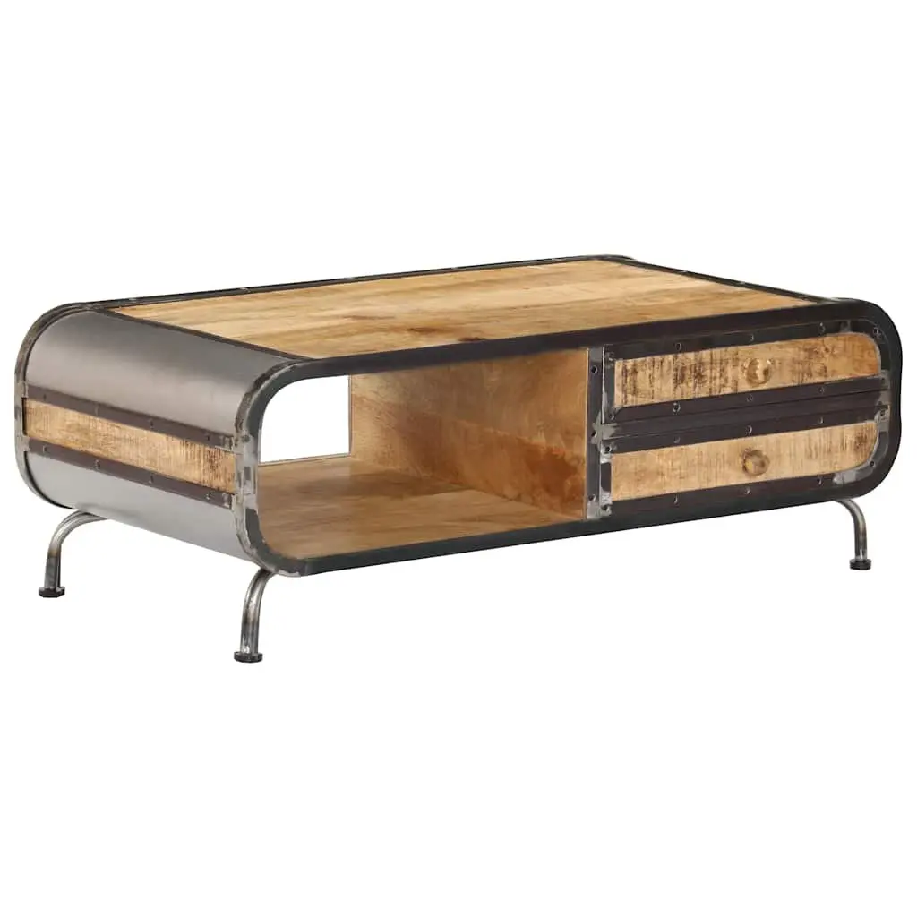 Solid Mango Wood Coffee Table with Storage Drawers