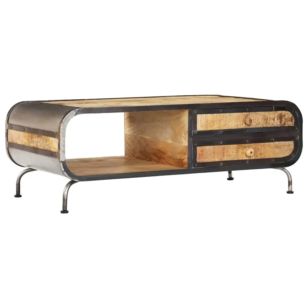 Solid Mango Wood Coffee Table with Storage Drawers