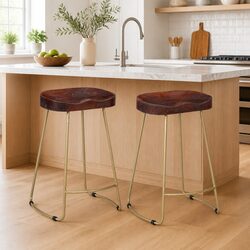 Set of 2 Vintage Kitchen Bar Stools in Solid Mango Wood