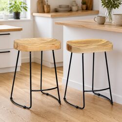 Comfortable Retro Bar Stools Set of 2 in Solid Mango Wood