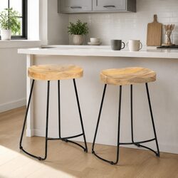 2 Piece Retro Mango Wood Bar Stools for Cozy Dining