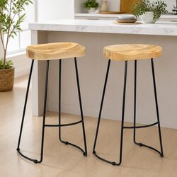 Solid Mango Wood Bar Stools Set of 2 for Cozy Spaces