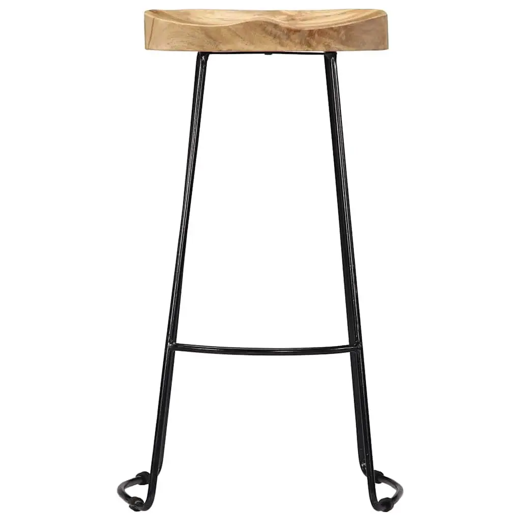 Bar Stools 2 pcs Solid Mango Wood Retro Vintage Wooden Kitchen Counter Seat