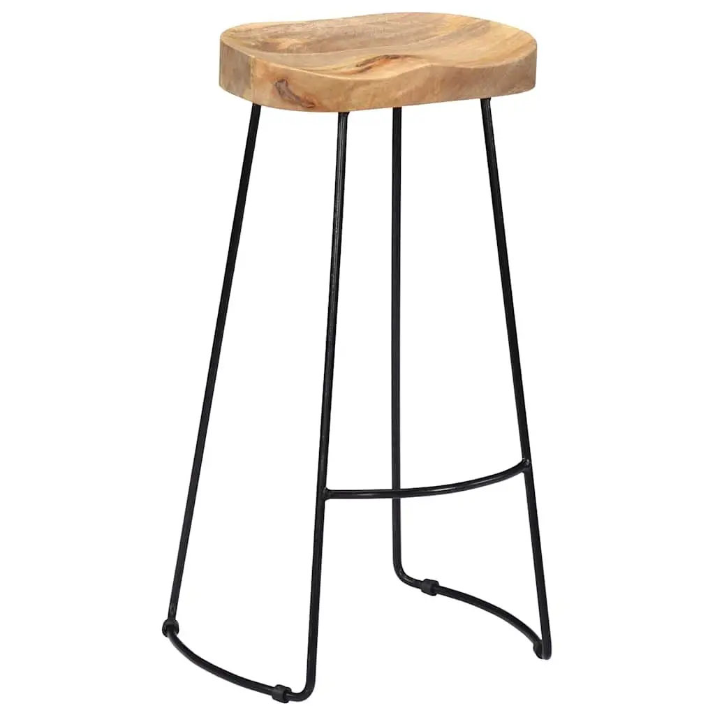 Bar Stools 2 pcs Solid Mango Wood Retro Vintage Wooden Kitchen Counter Seat