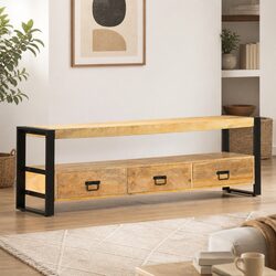Rustic Solid Mango Wood TV Cabinet with Storage Drawers